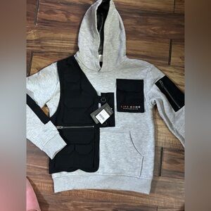 Life code progressive size 14 gray hooded sweatshirt vest on side zips pockets